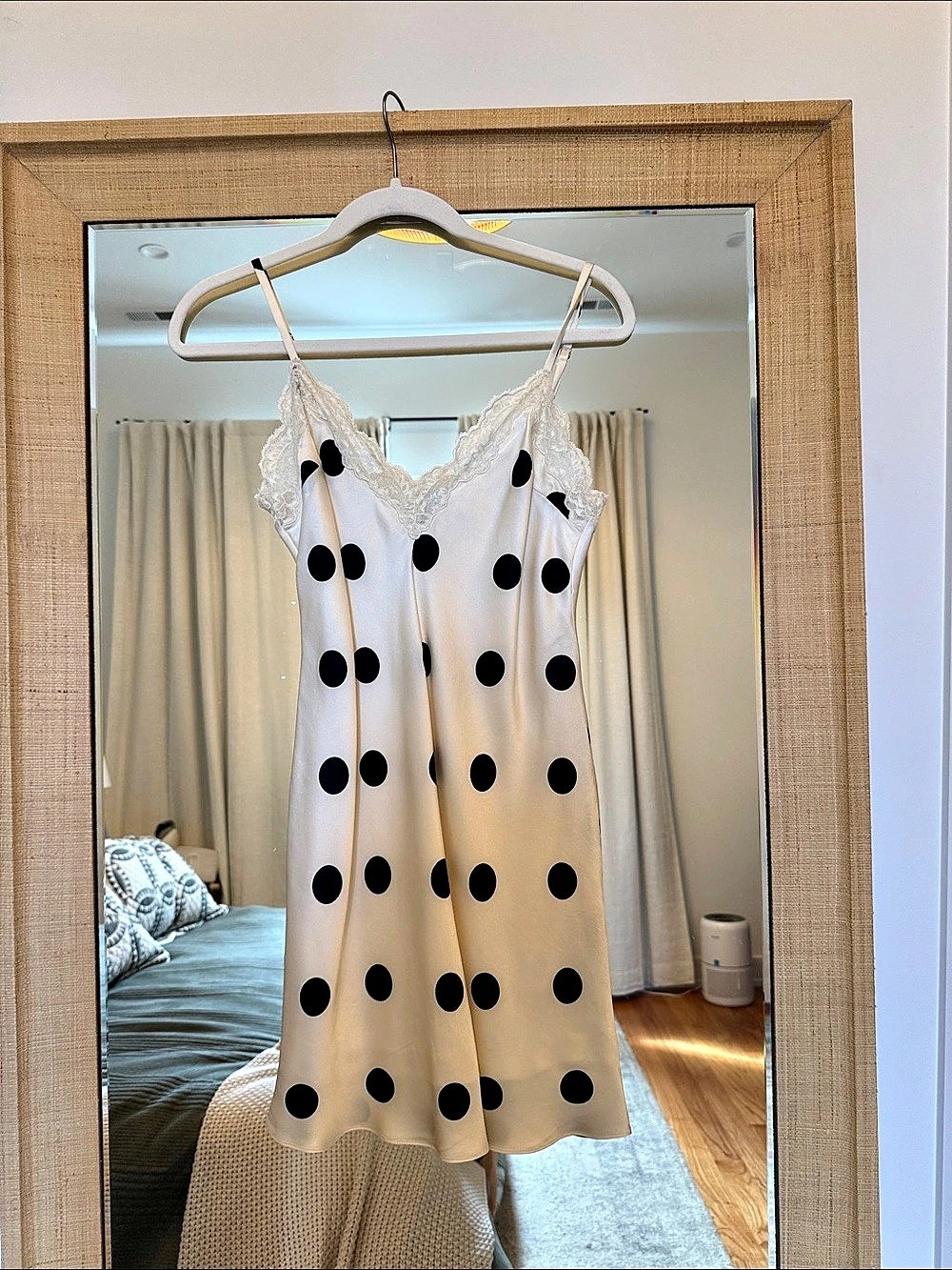 Reformation Marina Silk Polka Dot Dress White & Black XS